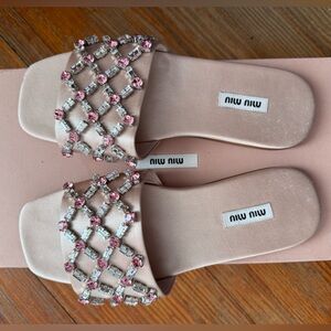 Authentic in box Miu Miu Pink Crystal Embellished Sandals size 37.5